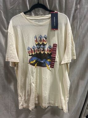 Lucky Brand Men’s Cream Graphic 'Los Angeles' Tee with Blue & Yellow Accents